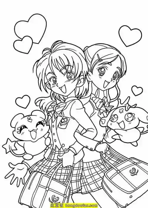 12张美丽有趣的二次元男孩子女孩子漫画涂色图片