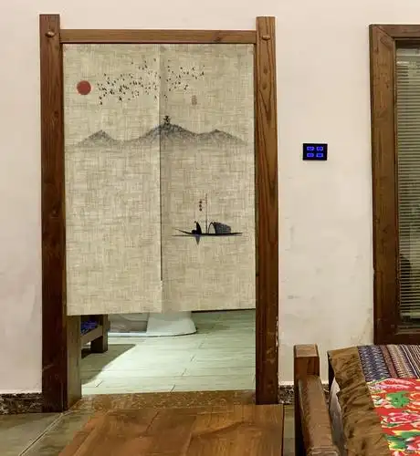 中式日式民族门帘布艺禅意麻布卧室客厅隔断帘茶室挂帘免打孔布帘 06