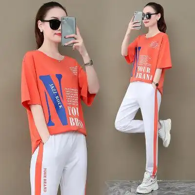 sp1432036纯棉短袖运动服套装女2020新款时尚宽松夏装洋气两件套休闲