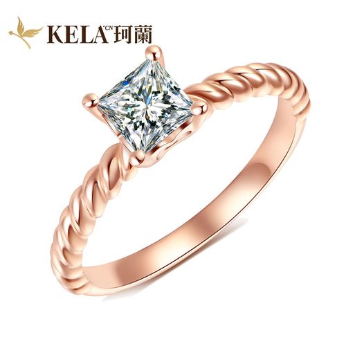 【公主方戒托 公主嫁期】珂兰 白18k金30分50分1克拉钻戒女 牵绊