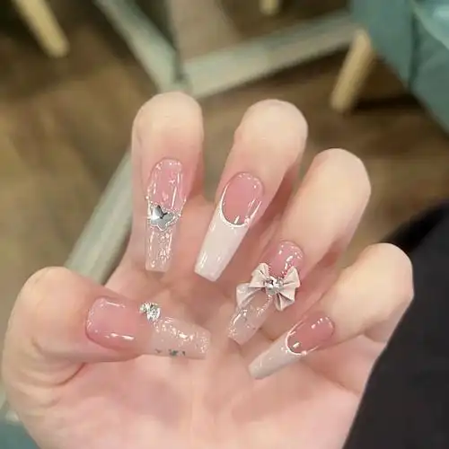 纯手工美甲穿戴甲片假指甲贴少女心极光闪粉法式蝴蝶结美甲贴片