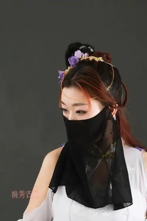 挽秀古风面纱系带遮脸雪纺超仙女古装流苏汉服白色蒙面纱巾侠女仙红色