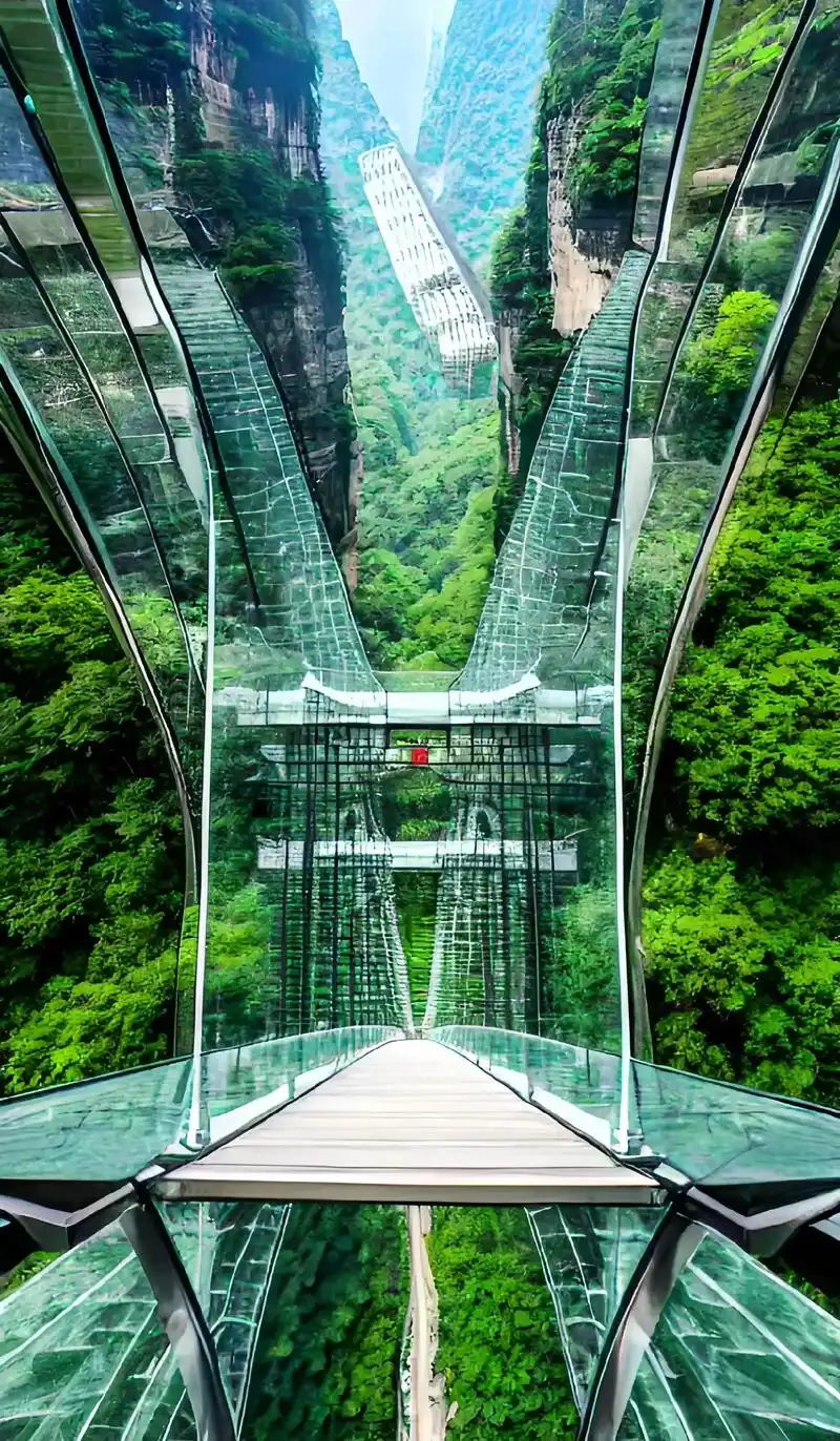 站在玻璃栈道上,下面是蔚蓝的天空,身旁是悬崖绝壁,仿佛置身于 - 抖音