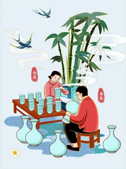 鲁窑陶瓷制瓷餐具插画设计