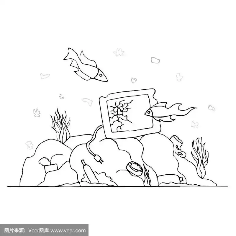 生态问题.线性艺术.黑白矢量绘图.生态状况.