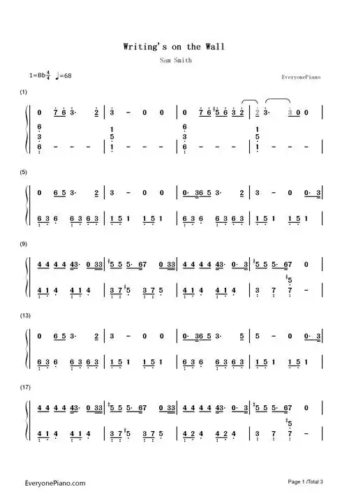 on the wall-007大破幽灵危机主题曲-钢琴谱文件(五线谱,双手简谱