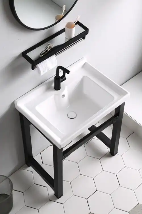 陶瓷一体洗手盆 阳台洗衣盆池 加深水简约台盆烤漆钢架子洗脸盆 40盆