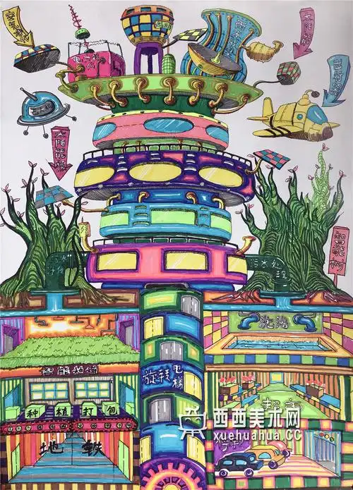 二等奖中学生获奖科幻画未来智能环保住宅