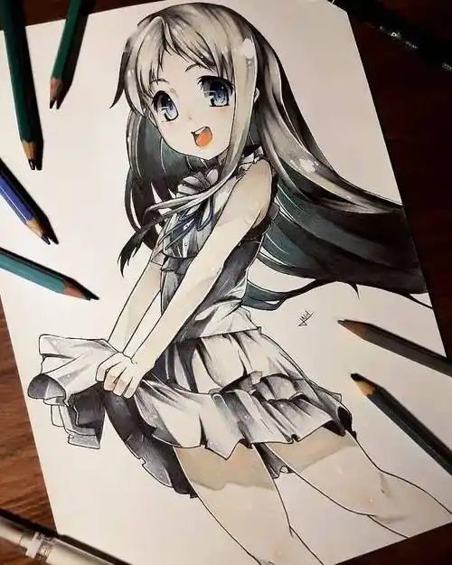 用彩铅画的动漫少女超酷的手绘动漫人物画女生步骤图