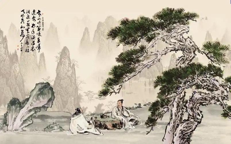 山水画-复古水墨山水-山西上诚尚美壁画有限公司