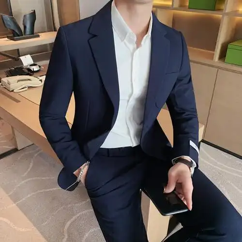 春款西装套装男外套潮流韩版修身痞帅职业新郎西服套装