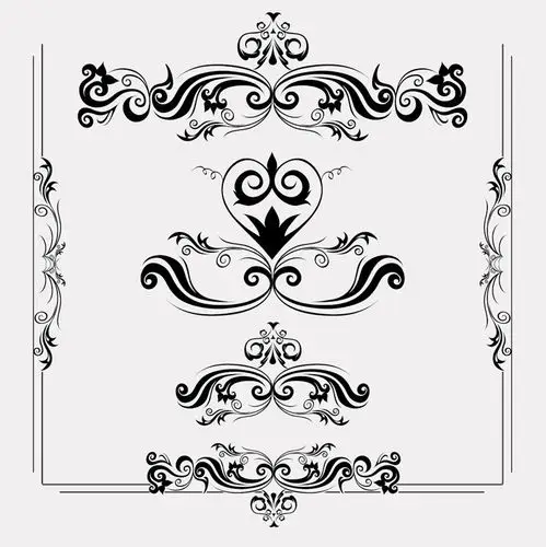 6款黑色花纹与花边设计矢量素材