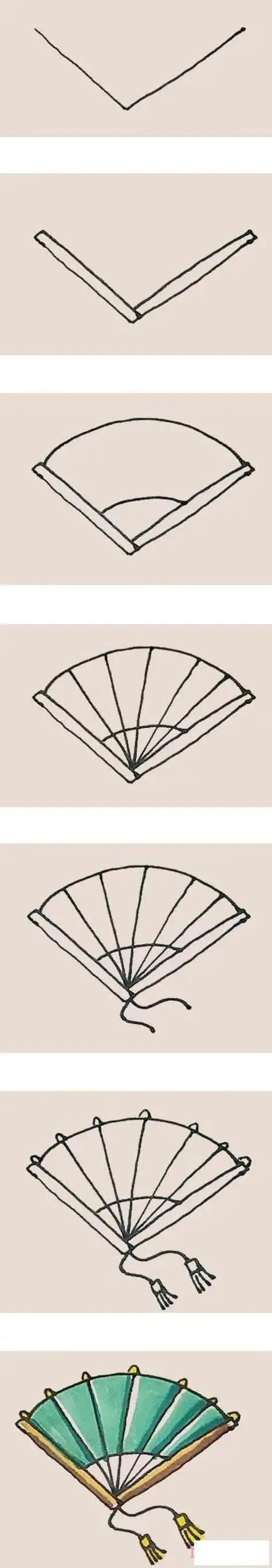 古典扇子的画法步骤图带颜色 扇子简笔画图片