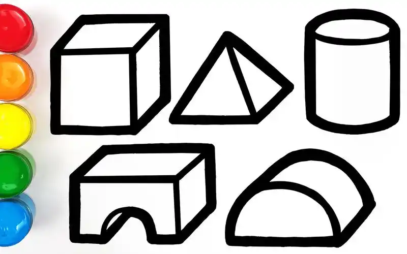 趣味填色幼儿简笔画画不同形状的积木来盖一座城堡