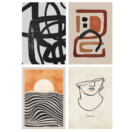 北欧简约人物抽象日落黄昏马蒂斯线条小众装饰画画芯自粘背胶贴画