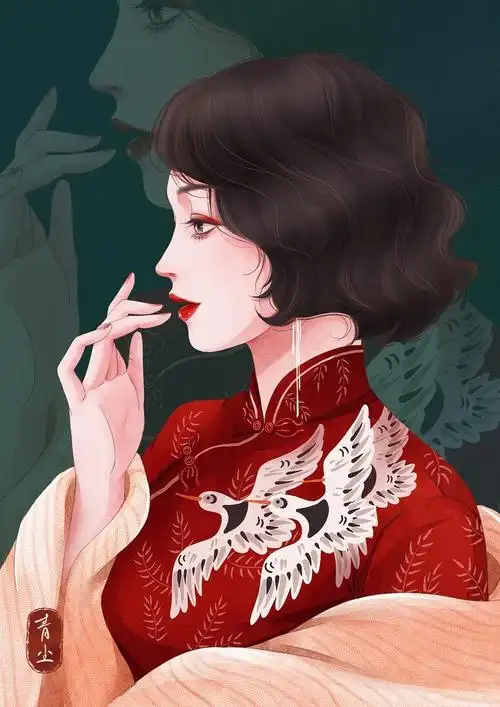旗袍女子 手绘 插画 by_青尘 - 堆糖,美图壁纸兴趣社区