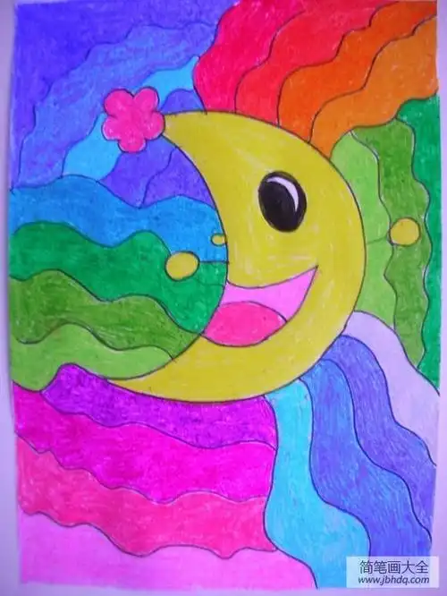 中秋节儿童范画-月亮躲起来了_中秋节儿童画-画画图片大全