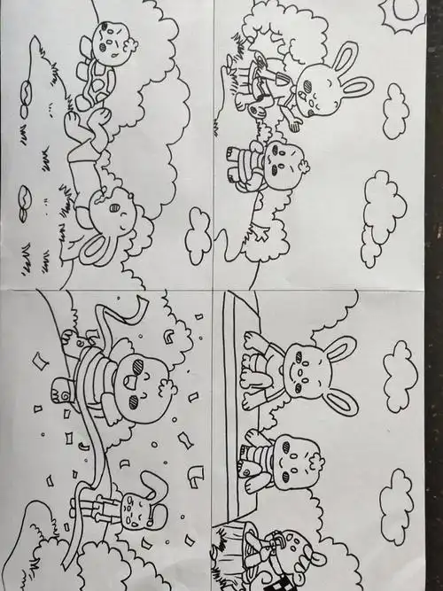 龟兔赛跑四宫格儿童画素材