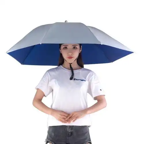 伞帽头戴雨伞帽子钓鱼头戴太阳伞户外采茶环卫防晒斗笠伞折叠大号
