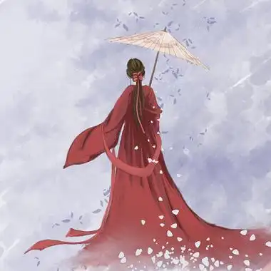 古风人物古风打伞美女背影插画素材