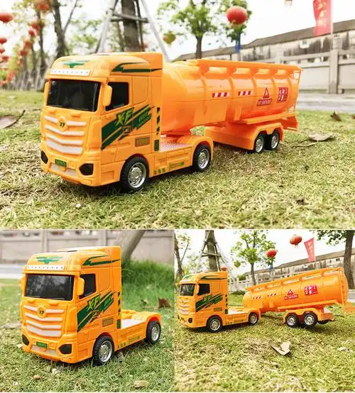 卡车货柜油罐汽车模型大号工程运输车集装箱摆件儿童玩具黄色大油罐车