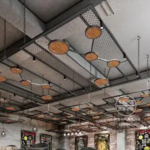 餐厅创意悬挂铁艺网格悬空挂架工业风吊顶装饰顶上天花板铁网定制