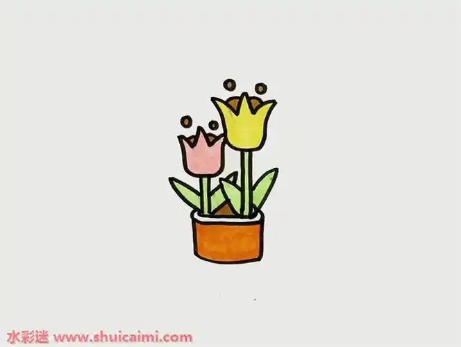 花朵花盆简笔画彩色