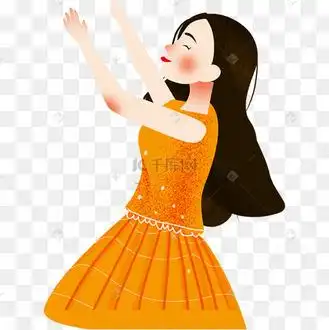 穿橘色裙子的妈妈png素材