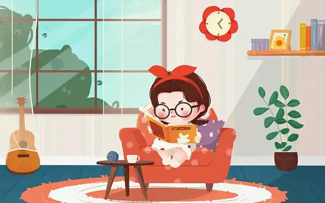 卡通室内人物休息插画家居