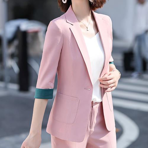 suntek小西装套装女气质韩版2020年春季小个子休闲时尚职场女装粉红