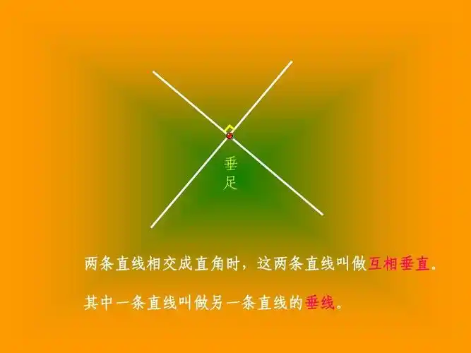 垂 足 两条直线相交成直角时,这两条直线叫做互相垂直.