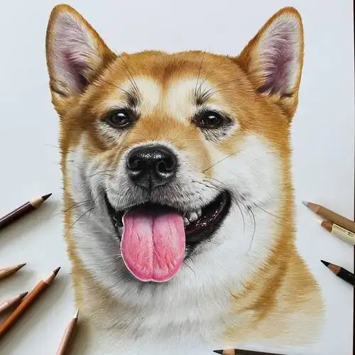 手绘彩铅柴犬