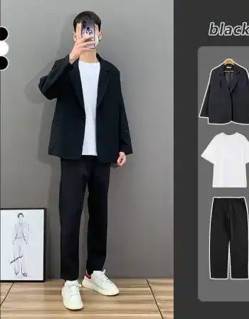 西装加小西裤子加白t恤 m