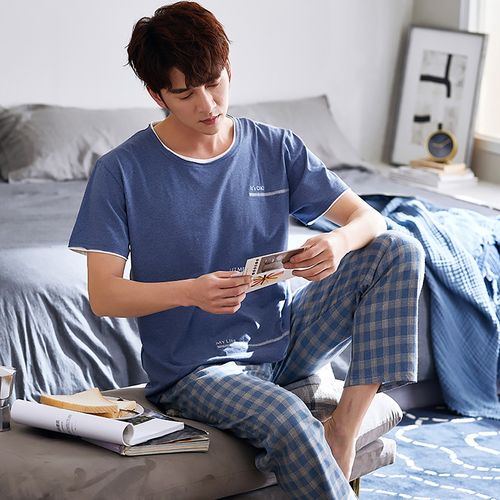 【简约舒适】宽松亲肤棉质可外穿男士睡衣男夏季男士家居服男--唯品会