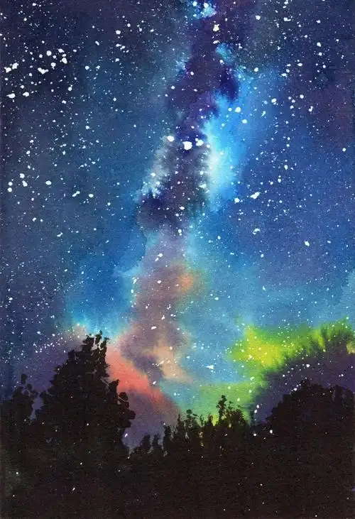 一见倾心,涂涂也能解压的水彩星空_水粉_零二七艺考