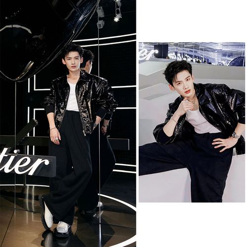 白敬亭同款2022春秋新款黑色亮面皮衣短款夹克潮流男女拉链外套