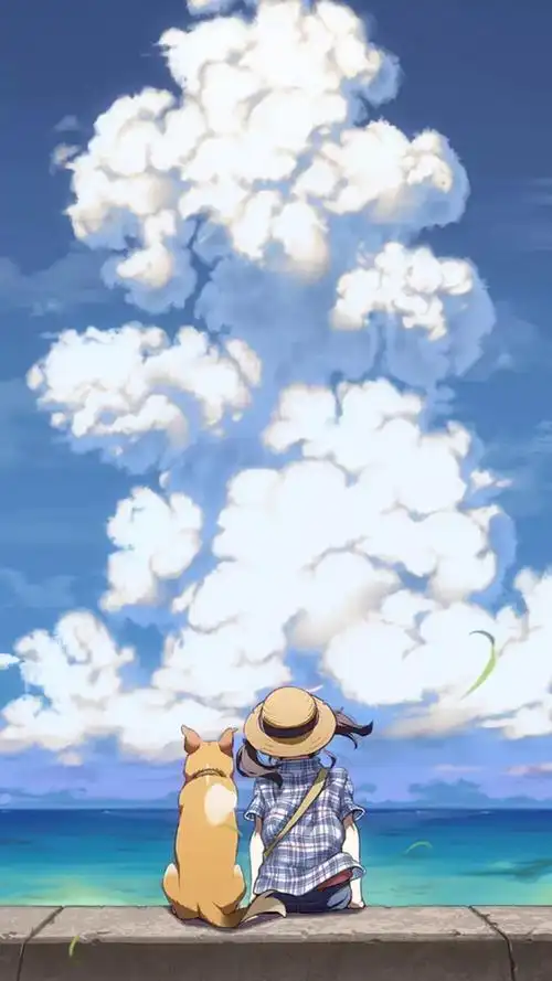 卡通插画女孩与猫背影文艺唯美手机壁纸聊天背景