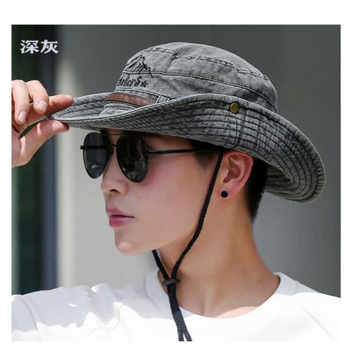 soul wake春夏季牛仔帽 韩版时尚绣标可折叠渔夫帽圆顶盆帽户外登山帽