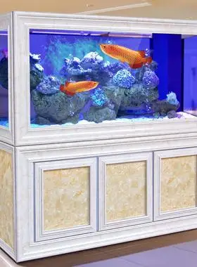 中式生态家用客厅大型落地龙鱼缸