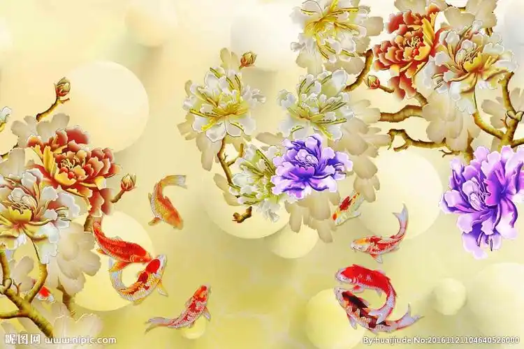 彩雕背景墙 九鱼图图片