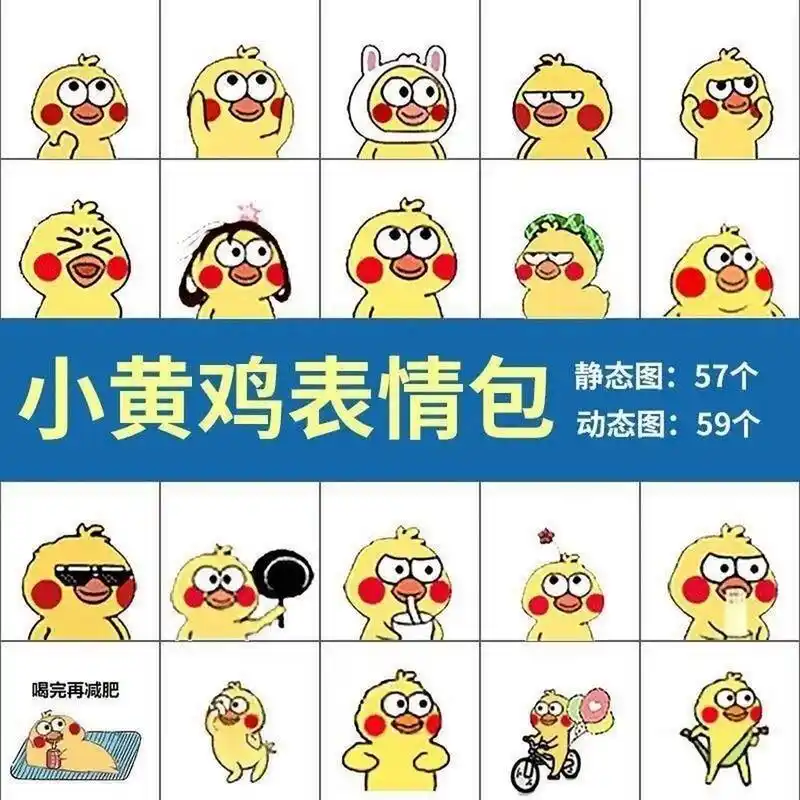 小黄鸡表情包:4r=57静态 59个动态 247个