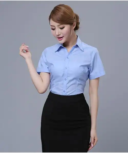 现货供应 商务通勤款女士短袖衬衣 修身衬衫 可定制印绣logo