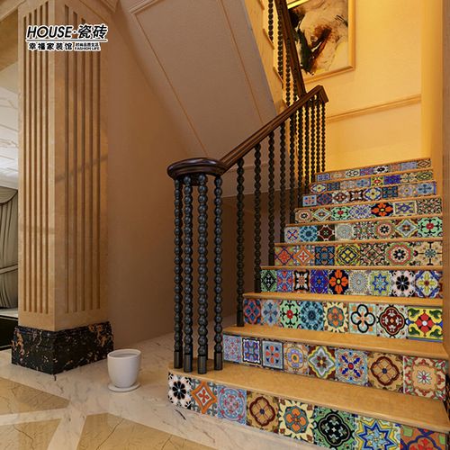 美式小花砖楼梯砖卫生间腰线厨房复古墙面砖仿古艺术花片手绘100