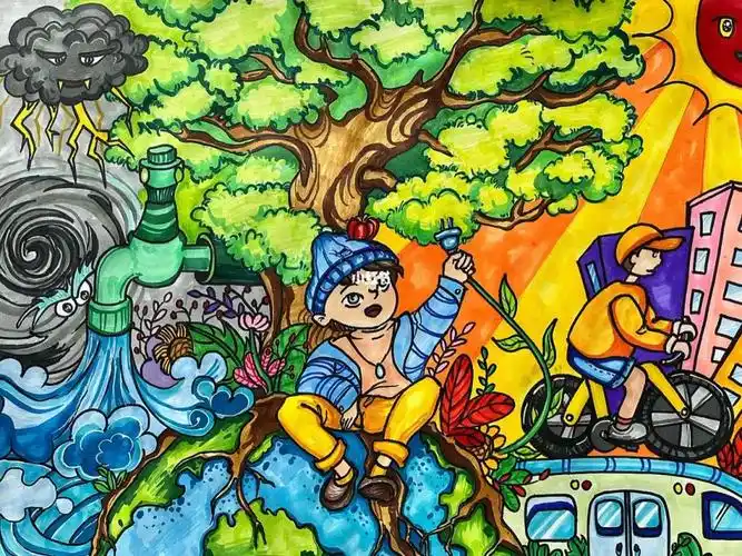 节能减排主题绘画原创(已参赛)节约用电,节约用水#节能减排  #保护