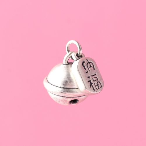 (不响)9993d硬银招财纳福心想事成铃铛吊坠挂件手工diy材料配件
