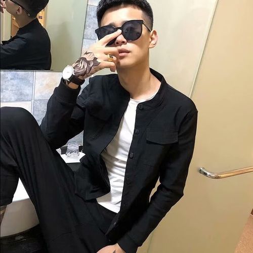 英棠春季外套男精神小伙 潮牌紧身外套男生韩版潮流机车服社会上衣 四