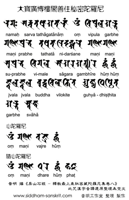 根本陀罗尼,心陀罗尼和随心陀罗尼