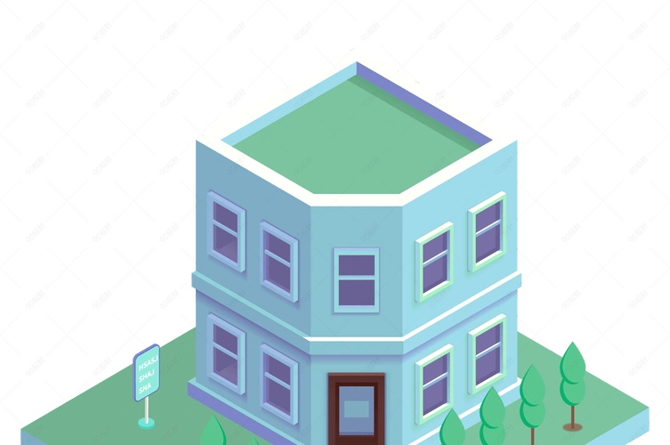 2.5d小清新青色房子建筑插画