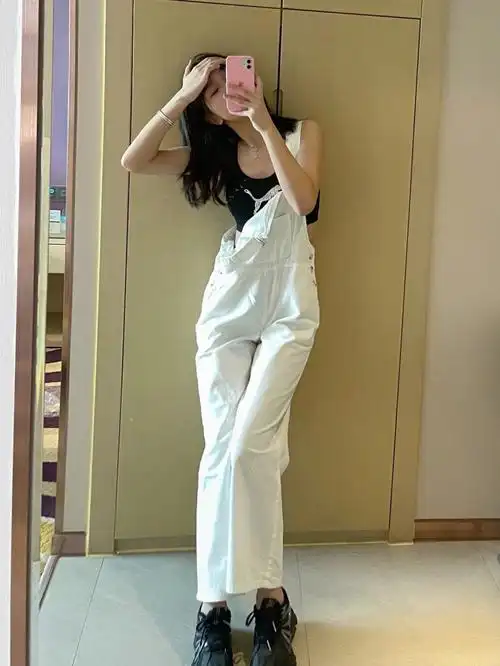 17052可爱且帅气的白色背带裤