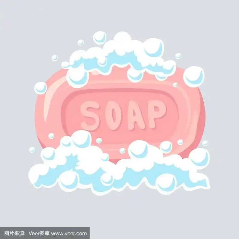 肥皂平面图标,肥皂泡泡,矢量插图.